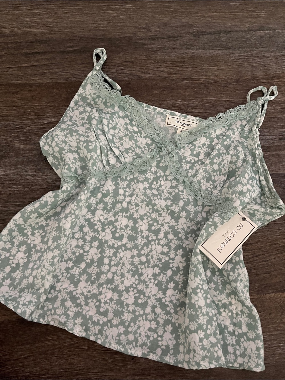 No Comment Sage Green Floral Lace-Trim Cami